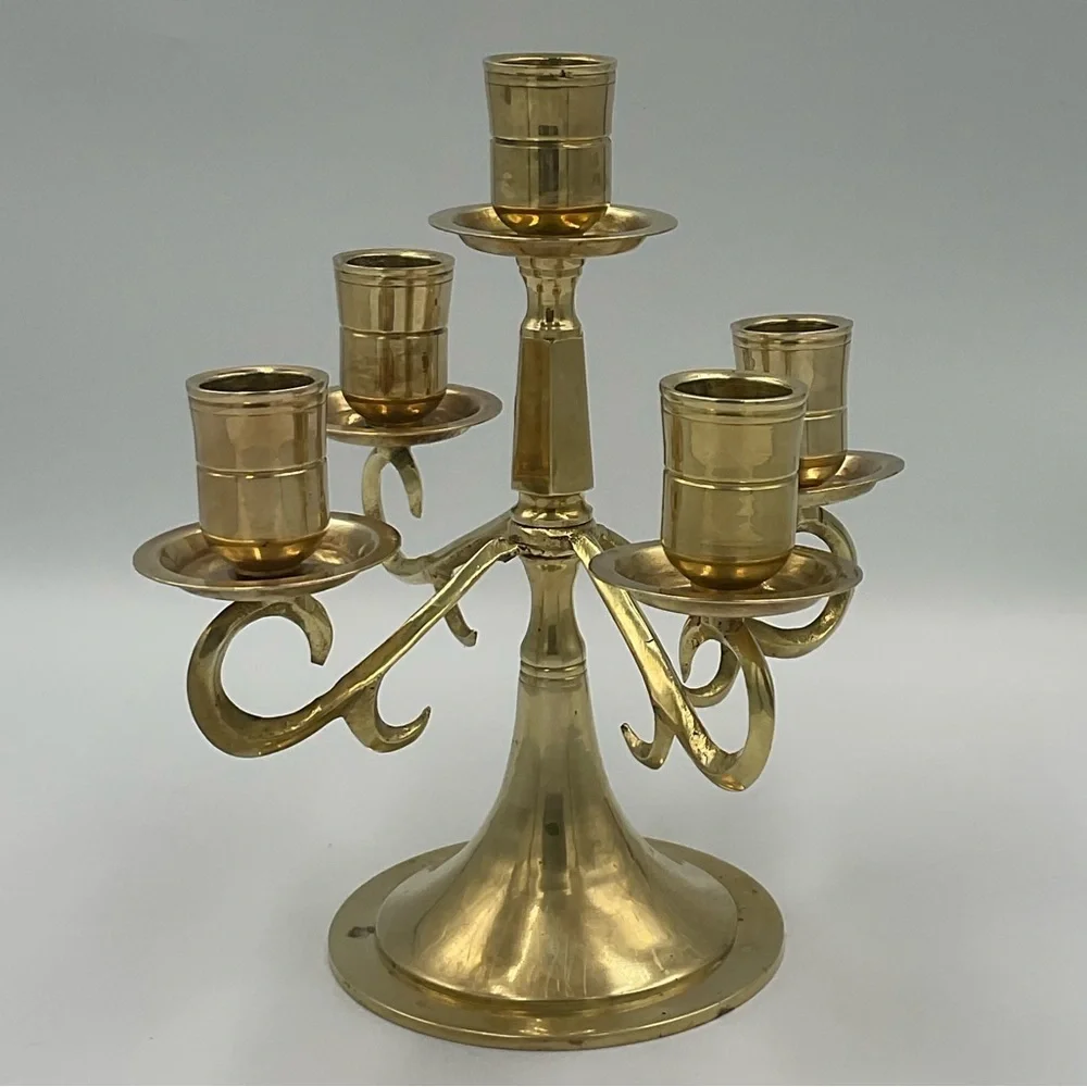 Vintage Gold 5 Arm Solid Brass Candelabra